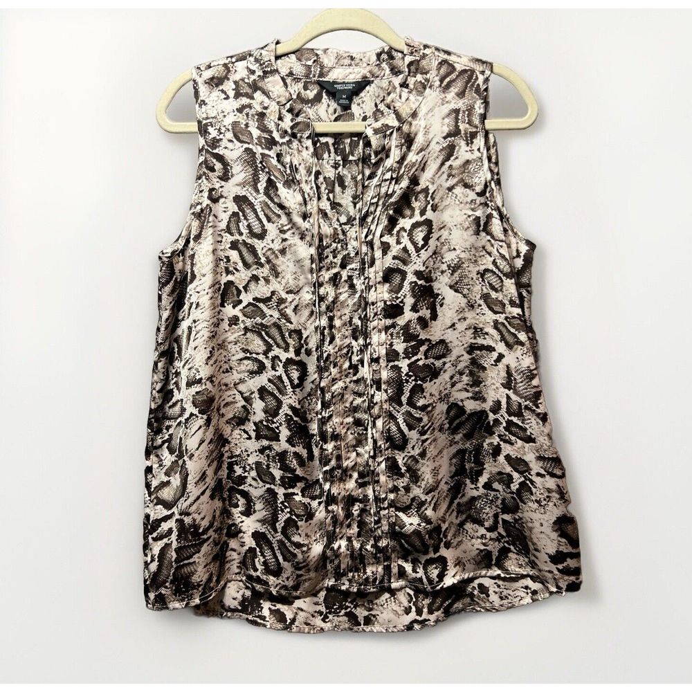 Simply Vera Vera Wang Snakeskin Print Sleeveless Pintuck Blouse Tan Brown Medium